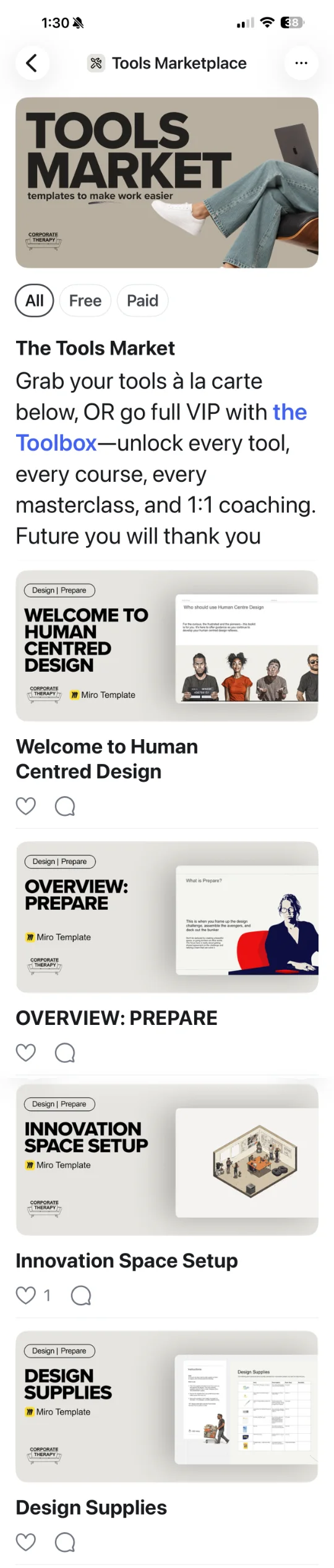 Tools Marketplace templates, inside the Corporate Therapy community